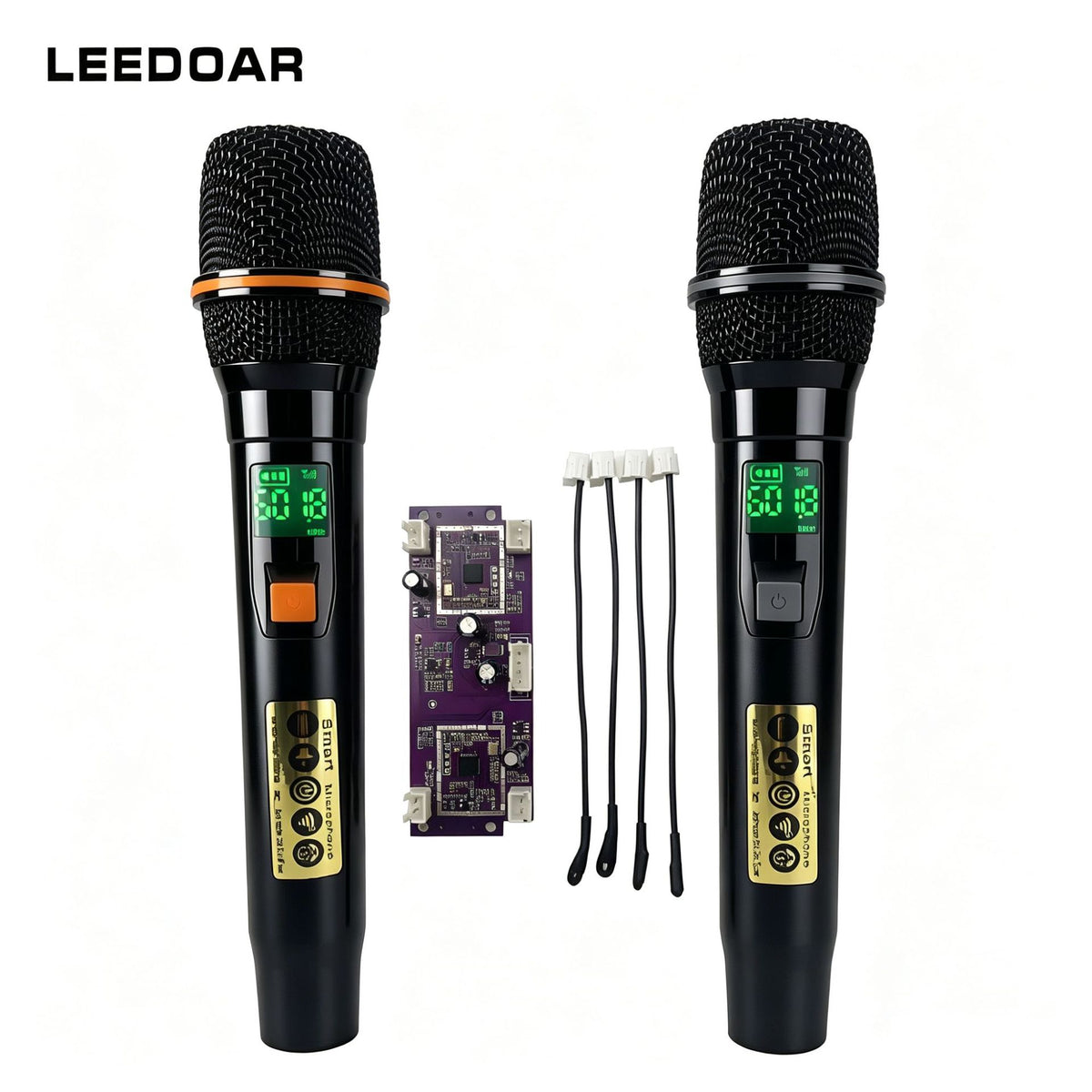 Leedoar HT-03 Dual-Channel UHF Wireless Microphone System Handheld Microphone for KTV Trolley Speaker