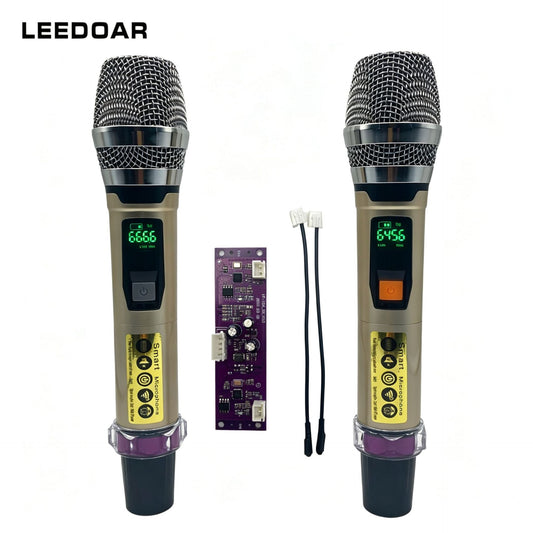 Leedoar HT-24 Rose Gold Dual-Channel UHF Karaoke Microphone System (1 Receiver, 2 Microphones) – Suitable for Outdoor Performances and Trolley Speakers