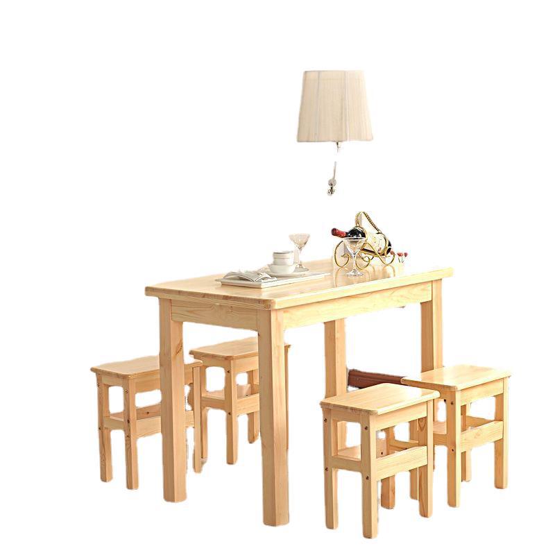 Solid Wood Dining Table, Pine Wood Table with Solid Wood Stools, Simple Modern Rectangular Dining Table for Home