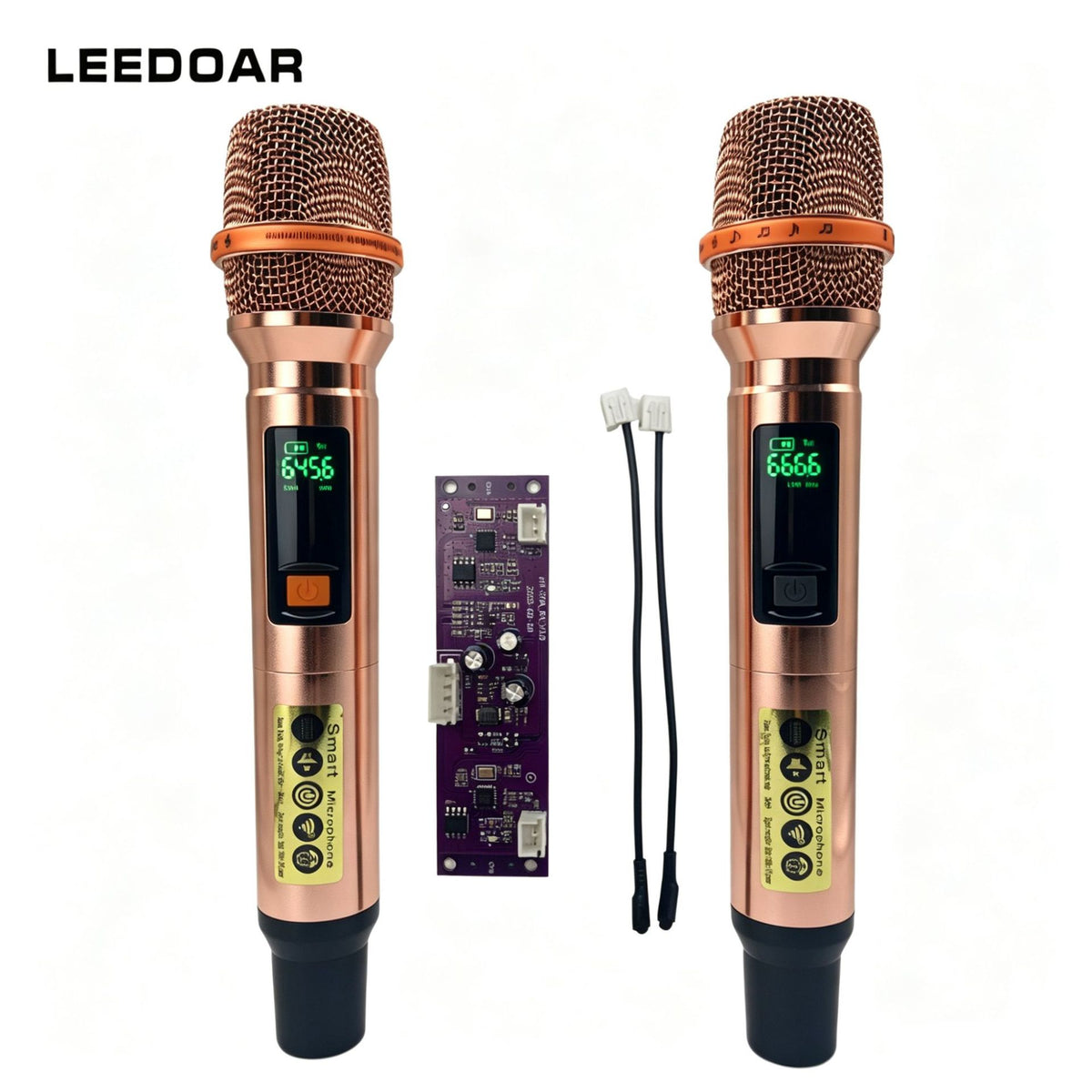 LEEDOAR HT-35 Rose Gold Handheld UHF Dual-Channel Wireless Microphone System for Karaoke Trolley Speakers