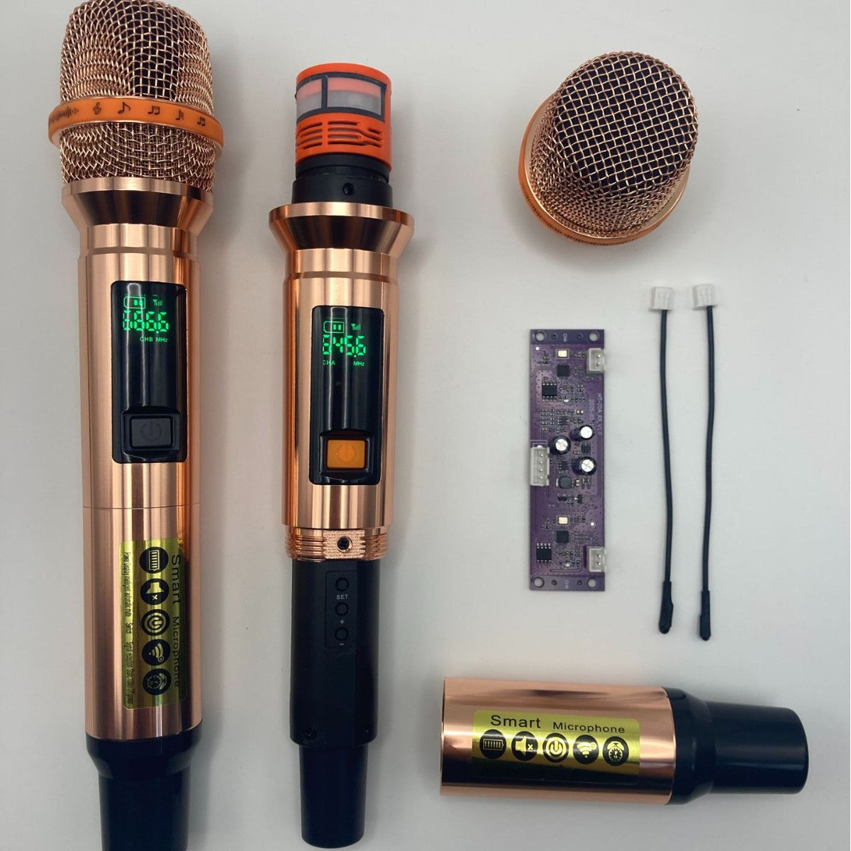 LEEDOAR HT-35 Rose Gold Handheld UHF Dual-Channel Wireless Microphone System for Karaoke Trolley Speakers