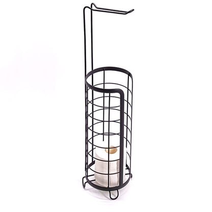 Home Iron Bathroom Storage Rack, Round Iron Wire Powder Coated Floor Standing Tissue Holder with Handle