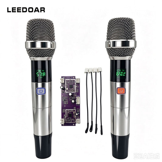 LEEDOAR HT-128 Wireless White Handheld Microphone (1-to-2) Metal Case for Singing, Performances, and Trolley Speakers