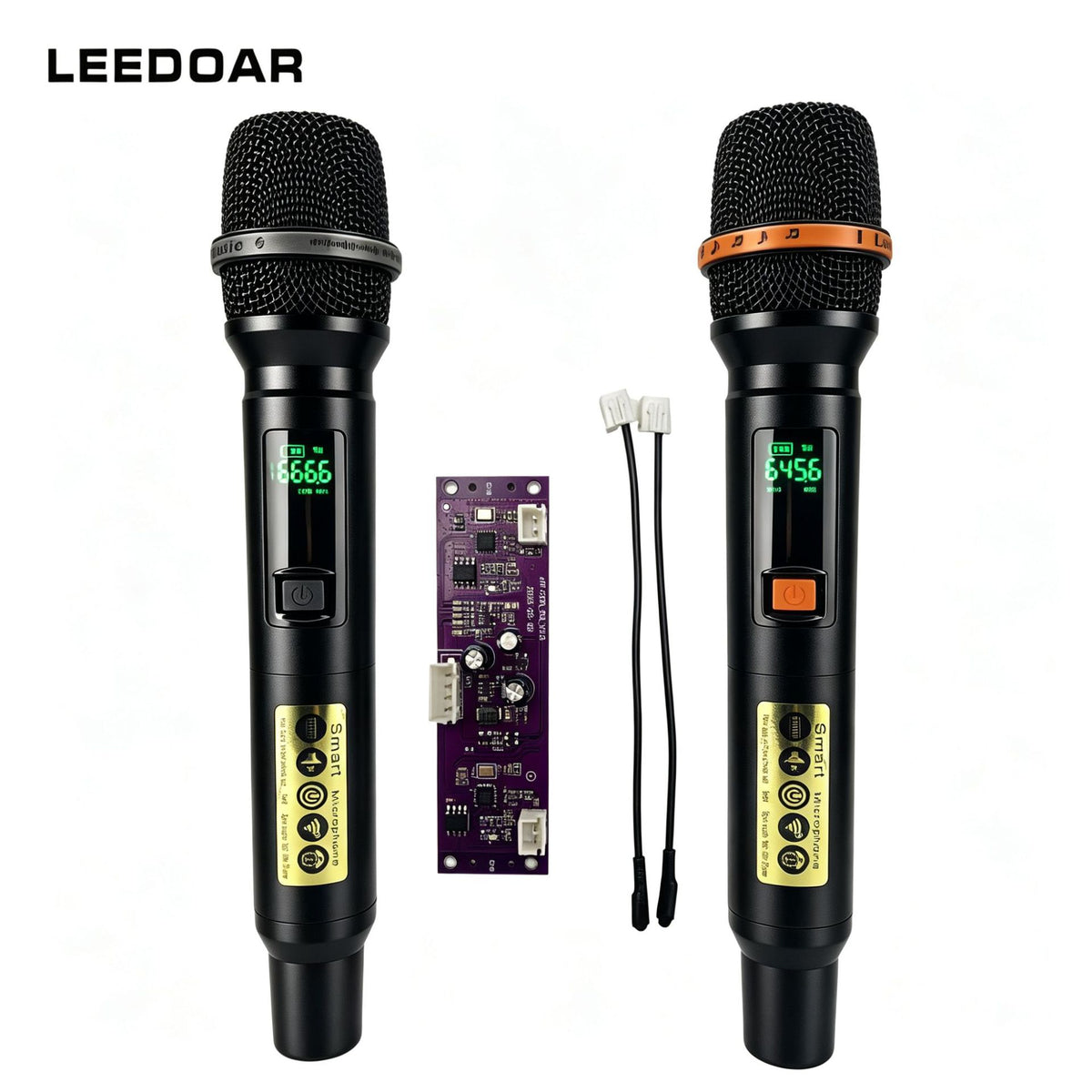 Leedoar HT-34 Wireless Black Handheld Microphone System (1-to-2) for Singing, Performances, and Trolley Speakers