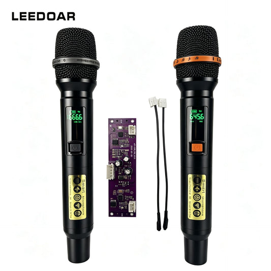 Leedoar HT-34 Wireless Black Handheld Microphone System (1-to-2) for Singing, Performances, and Trolley Speakers