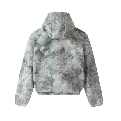 High Street American Tie-Dye Fleece Half-Zip Hoodie with Hood for Men, Trendy Oversized Casual Sweatshirt