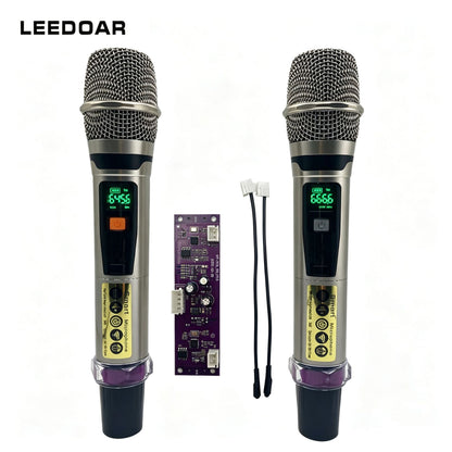 LEEDOAR HT-122 Wireless Black Handheld Microphone (1-to-2) Metal Case for Singing, Performances, and Trolley Speakers