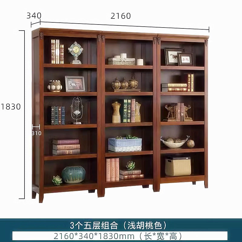 Bookshelf Solid Wood Bookcase Combination Wall-mounted Floor-standing Storage Cabinet for Living Room Home Organization