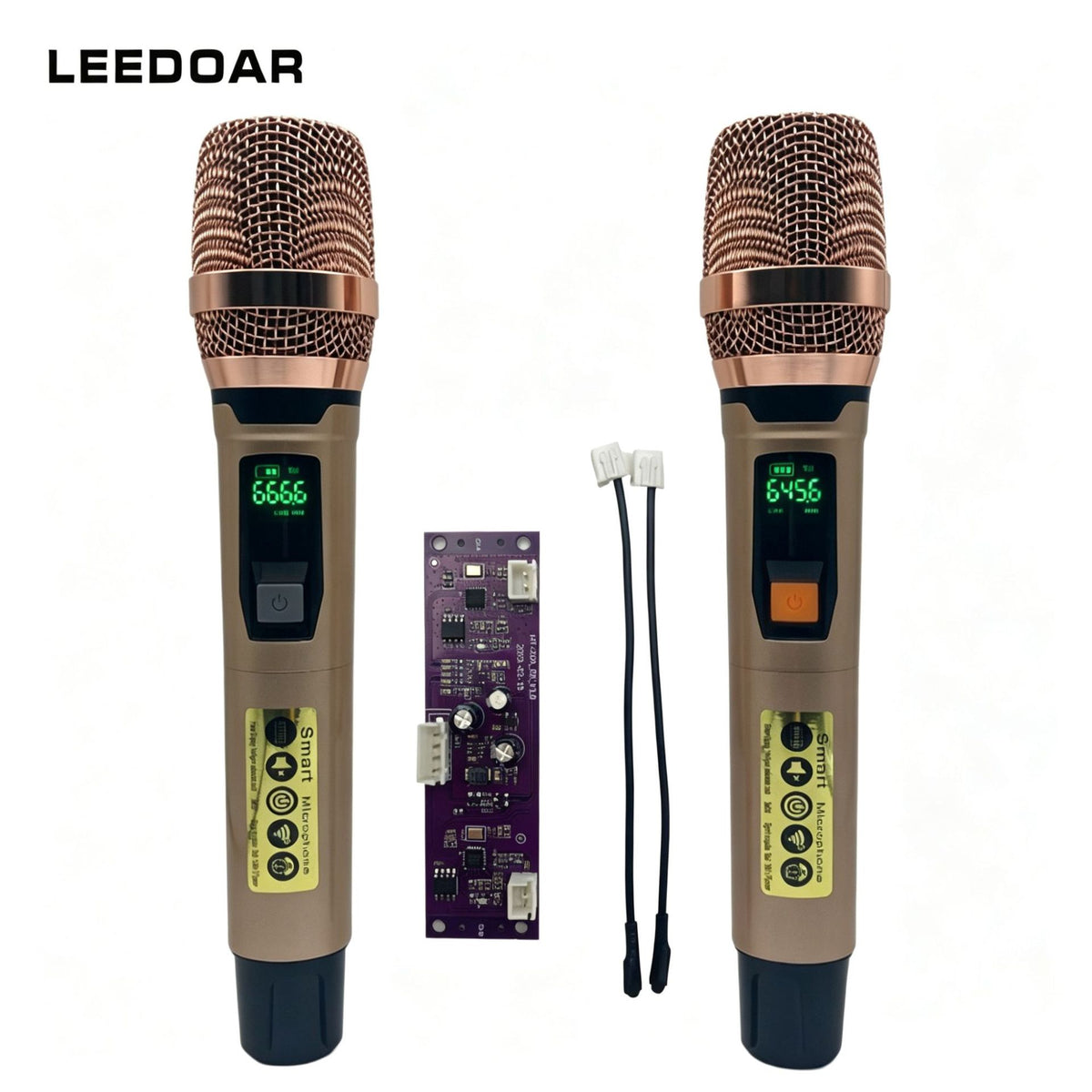 Leedoar HT-23 Rose Gold Dual-Channel UHF Karaoke Microphone System (1 Receiver, 2 Microphones) – Suitable for Outdoor Performances and Trolley Speakers