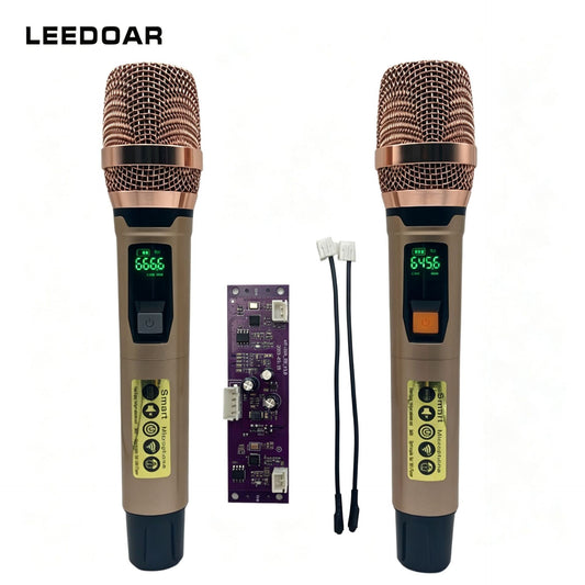 Leedoar HT-23 Rose Gold Dual-Channel UHF Karaoke Microphone System (1 Receiver, 2 Microphones) – Suitable for Outdoor Performances and Trolley Speakers