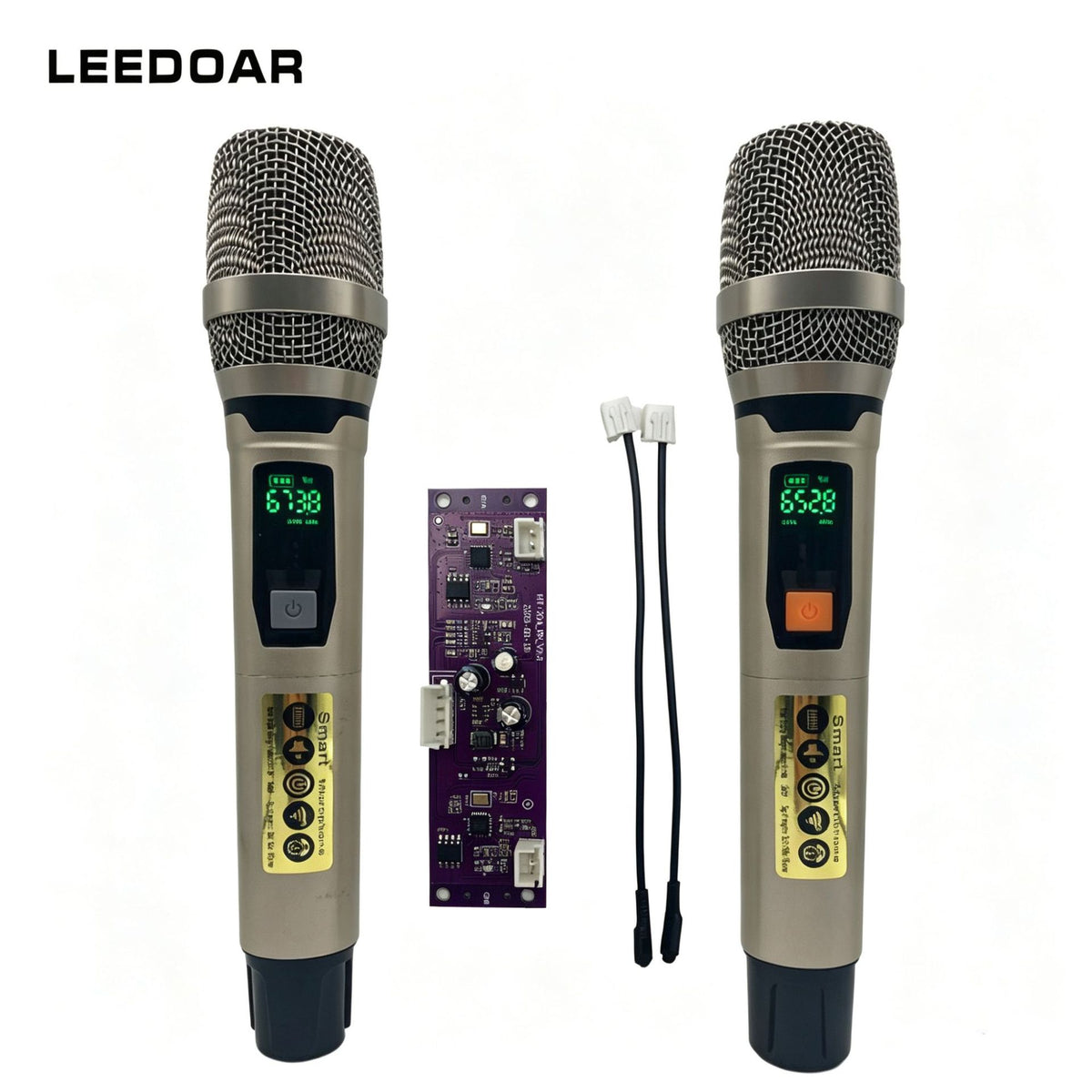 LEEDOAR HT-20A Dual UHF Anti-Interference Microphones (1-to-2 System) for Outdoor Trolley Speaker Performances Karaoke