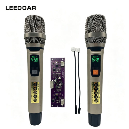 LEEDOAR HT-20A Dual UHF Anti-Interference Microphones (1-to-2 System) for Outdoor Trolley Speaker Performances Karaoke