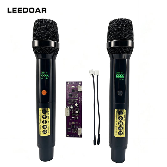 LEEDOAR HT-27 Black Wireless Microphone System High-Fidelity, Dual Handheld Mics for KTV Trolley Speakers