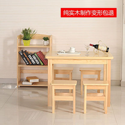 Solid Wood Dining Table, Pine Wood Table with Solid Wood Stools, Simple Modern Rectangular Dining Table for Home