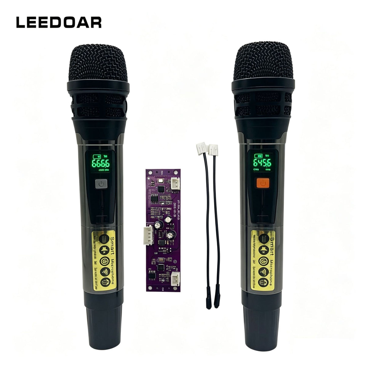 LEEDOAR HT-124 Wireless Black Handheld Microphone (1-to-2) Metal Case for Singing, Performances, and Trolley Speakers