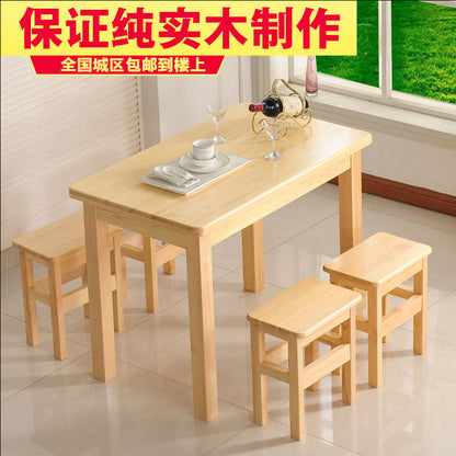 Solid Wood Dining Table, Pine Wood Table with Solid Wood Stools, Simple Modern Rectangular Dining Table for Home