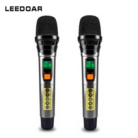 LEEDOAR HT-88 Rechargeable Dual-Channel Wireless Microphone System Dynamic Mic for Home Karaoke, Outdoor Singing, and Live Streaming