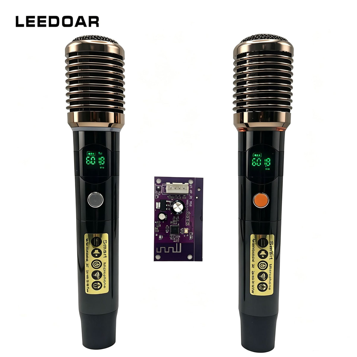 LEEDOAR HT-99 Wireless Black Handheld Microphone (1-to-2) Metal Case for Singing, Performances, and Trolley Speakers