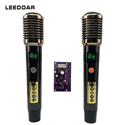 LEEDOAR HT-99 Wireless Black Handheld Microphone (1-to-2) Metal Case for Singing, Performances, and Trolley Speakers
