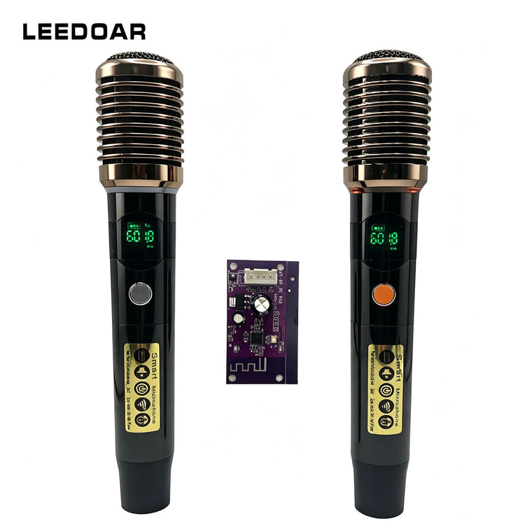 LEEDOAR HT-99 Wireless Black Handheld Microphone (1-to-2) Metal Case for Singing, Performances, and Trolley Speakers