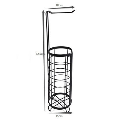 Home Iron Bathroom Storage Rack, Round Iron Wire Powder Coated Floor Standing Tissue Holder with Handle