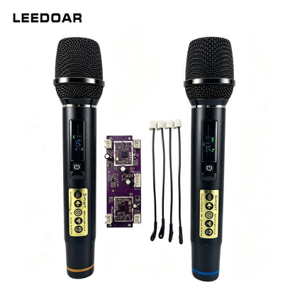LEEDOAR HT-225 Dual-Channel UHF Wireless Microphone System One Set Includes Two Microphones for KTV Karaoke Portable Trolley Speaker