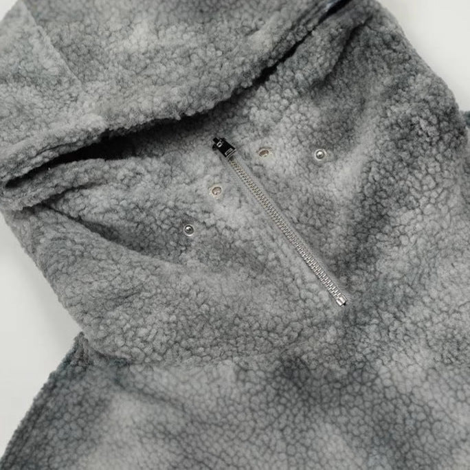 High Street American Tie-Dye Fleece Half-Zip Hoodie with Hood for Men, Trendy Oversized Casual Sweatshirt