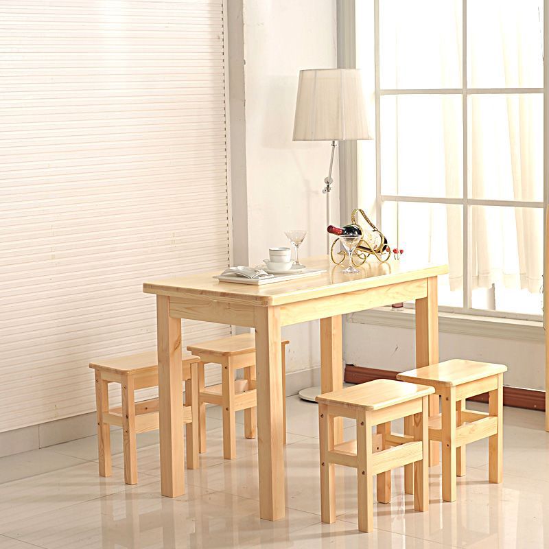 Solid Wood Dining Table, Pine Wood Table with Solid Wood Stools, Simple Modern Rectangular Dining Table for Home