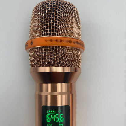 LEEDOAR HT-35 Rose Gold Handheld UHF Dual-Channel Wireless Microphone System for Karaoke Trolley Speakers