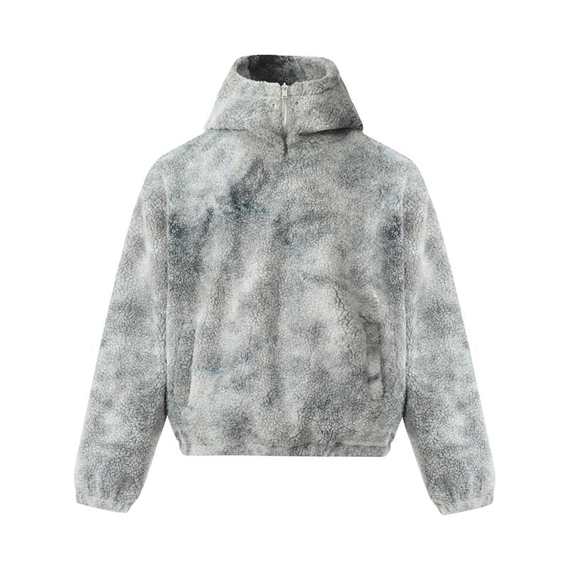 High Street American Tie-Dye Fleece Half-Zip Hoodie with Hood for Men, Trendy Oversized Casual Sweatshirt