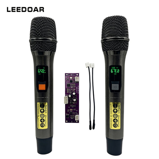 LEEDOAR HT-02 Dual UHF Anti-Interference Microphones for Portable Trolley Speaker Outdoor Performances Karaoke