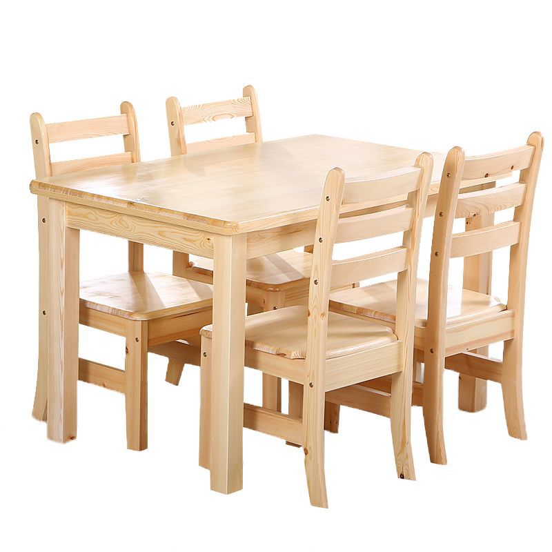 Solid Wood Dining Table, Pine Wood Table with Solid Wood Stools, Simple Modern Rectangular Dining Table for Home