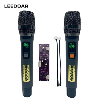 LEEDOAR HT-26 UHF Wireless Microphone System (Dual-Channel, Grey) – Suitable for KTV, Singing, and Trolley Speakers