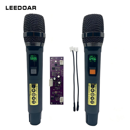 LEEDOAR HT-26 UHF Wireless Microphone System (Dual-Channel, Grey) – Suitable for KTV, Singing, and Trolley Speakers