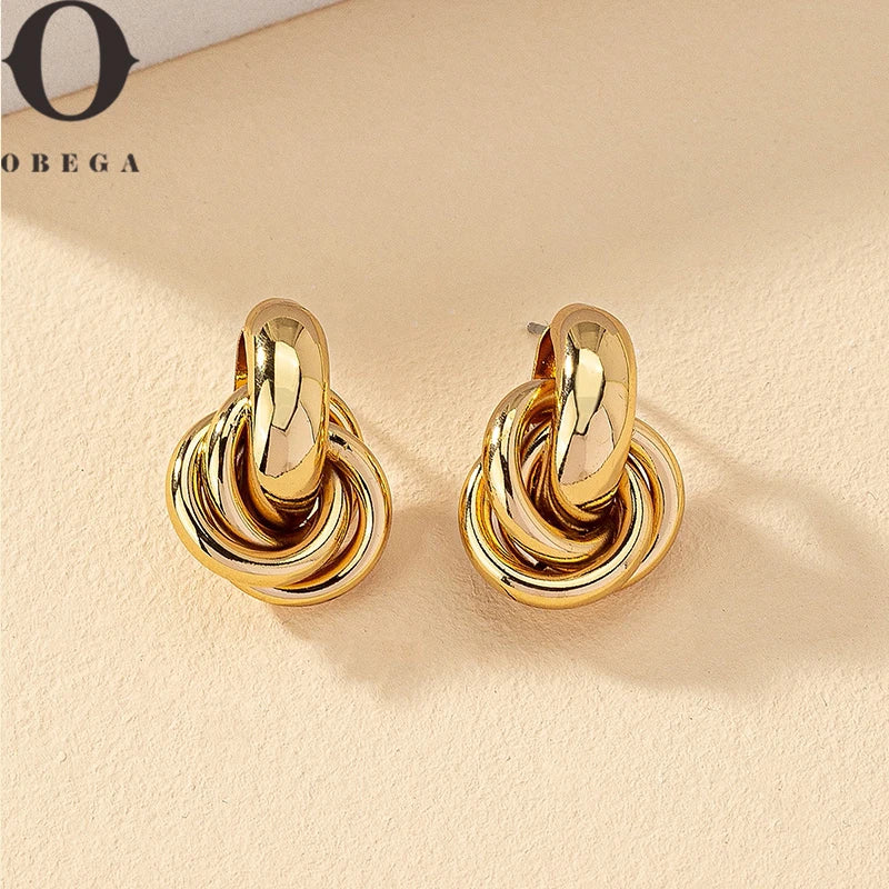 Obega Gold SIlver Color Knot Hoop Earring For Women Shiny Plating Trendy Earring Stud Cute Daily Wear Jewelry Leedoar