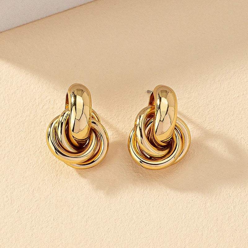 Obega Gold SIlver Color Knot Hoop Earring For Women Shiny Plating Trendy Earring Stud Cute Daily Wear Jewelry Leedoar