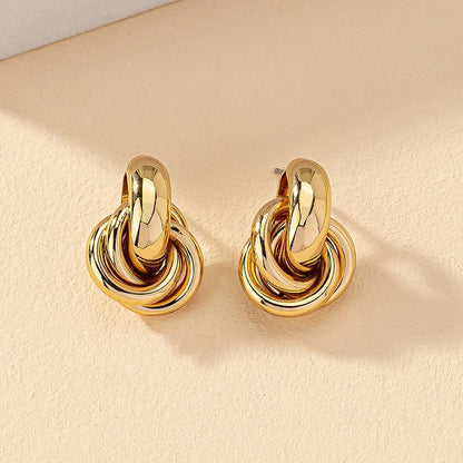 Obega Gold SIlver Color Knot Hoop Earring For Women Shiny Plating Trendy Earring Stud Cute Daily Wear Jewelry Leedoar
