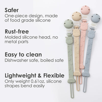 One-Piece Silicone Pacifier Clip Holder, Soft Flexible Pacifier Clips Binky Clips for Baby Boys and Girls,  Baby Accessories Leedoar