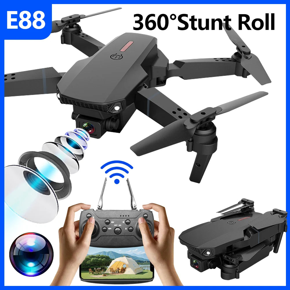 One-click New Drone E88 UAV 360-degree Rotating Folding MINI Remote Control WIFI Aerial Photography Quadcopter Toy Helicopter Leedoar