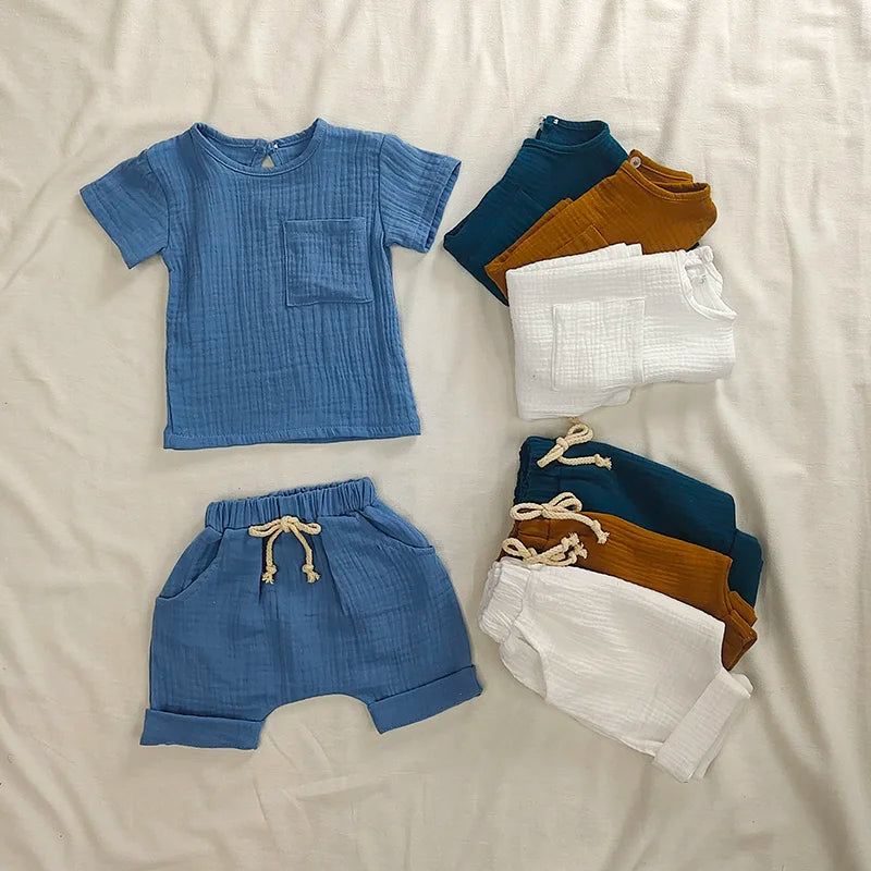 Organic Cotton Baby Clothes Set Summer Casual Tops Shorts For Boys Girls Set Unisex Toddlers 2 Pieces Kids Baby Outifs Clothing Leedoar