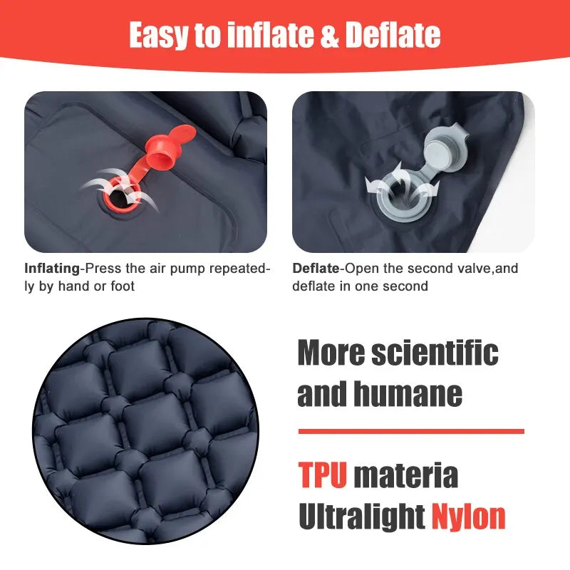 Outdoor Camping Inflatable Mattress Sleeping Pad With Pillows Ultralight Air Mat Built In Inflator Pump Hiking Leedoar