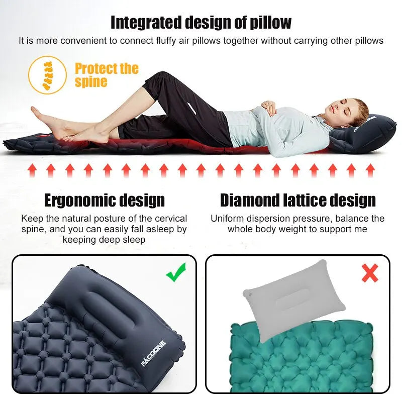 Outdoor Camping Inflatable Mattress Sleeping Pad With Pillows Ultralight Air Mat Built In Inflator Pump Hiking Leedoar