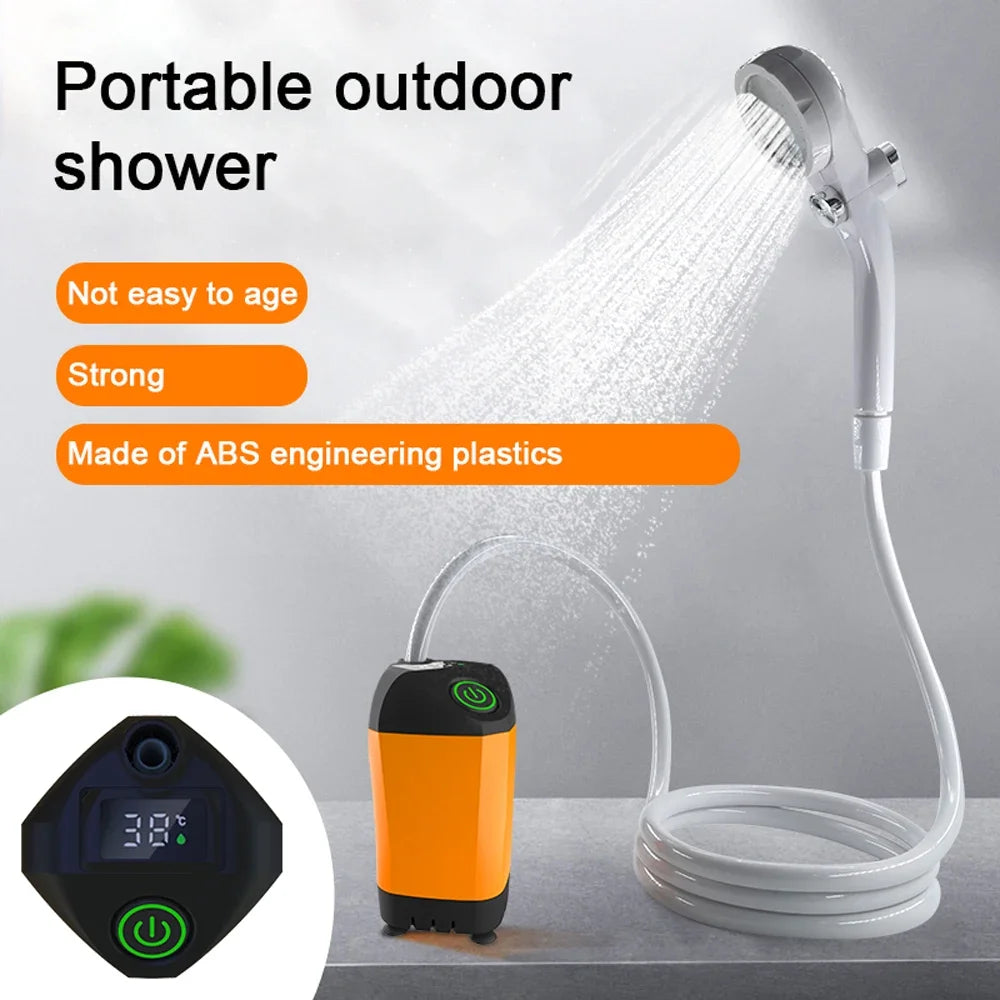 Outdoor Camping Shower IPX7 Waterproof with Digital Display Portable Electric Shower Pump for Hiking Travel Beach Pet Watering Leedoar