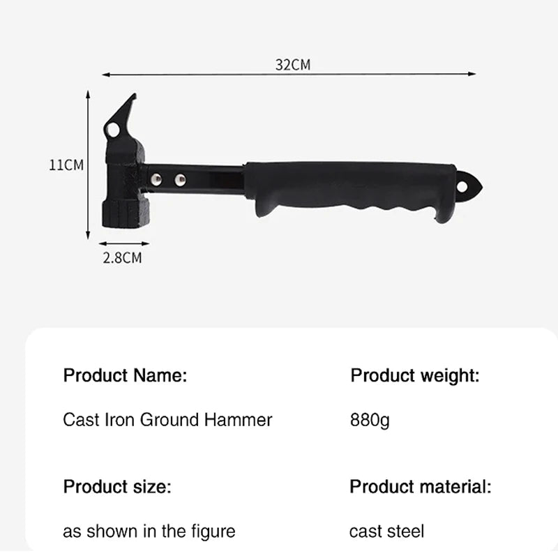 Outdoor Camping Tent Nail Hammer Cast Iron Hammer Nail Extractor Safety Hammer Leedoar