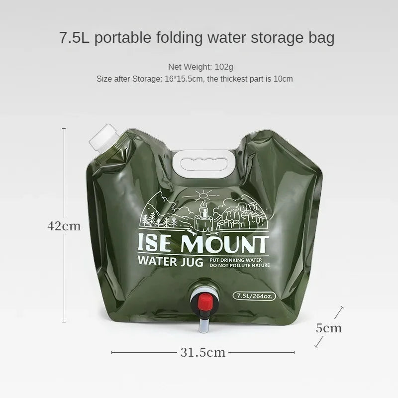 Bolsa de almacenamiento de agua plegable para exteriores, 7,5 l, gran capacidad, material PET, bolsa de agua portátil con su propia válvula 