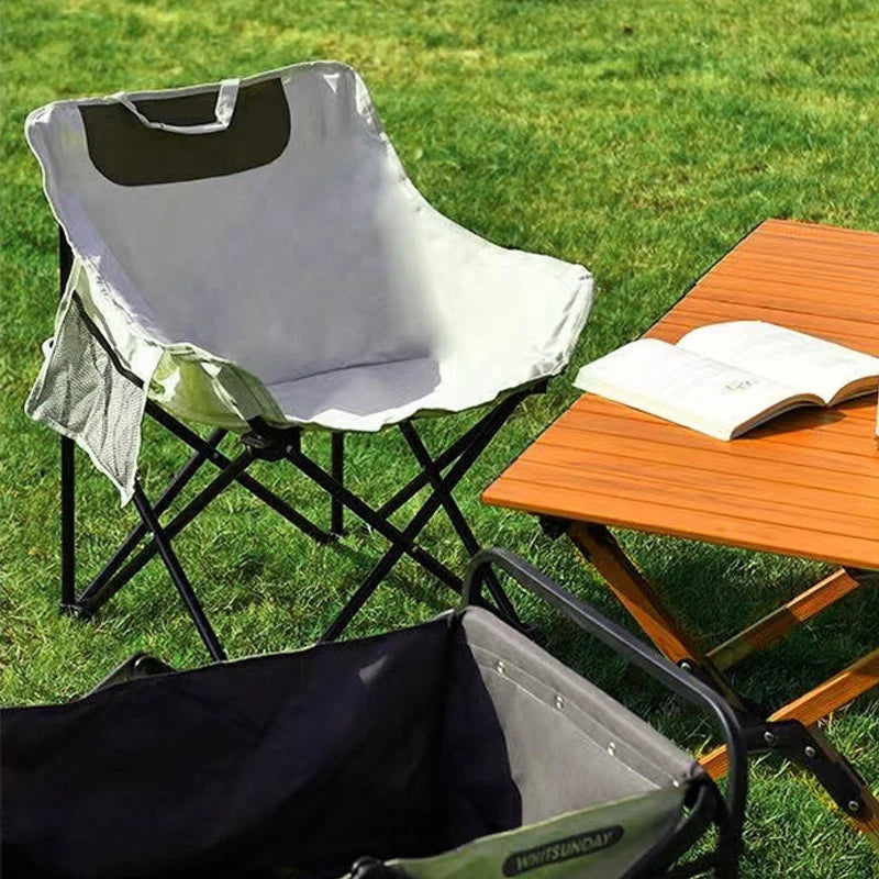 Silla plegable para exteriores, silla tipo luna, para picnic, camping, coche, fácil de transportar, fácil de usar, gran capacidad de carga 