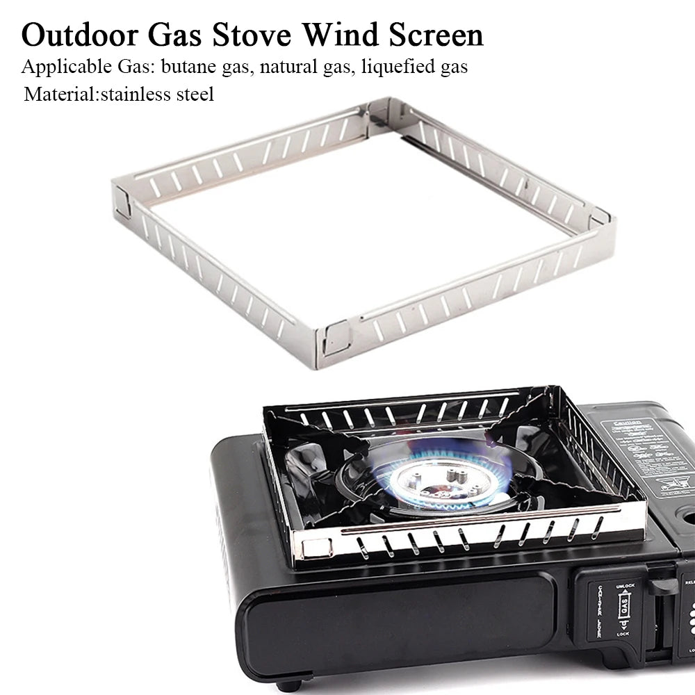 Outdoor Gas Stove Wind Screen Stainless Steel Foldable Stove Windshield Burner Screen Cooking BBQ Hiking Camping Equipment Leedoar