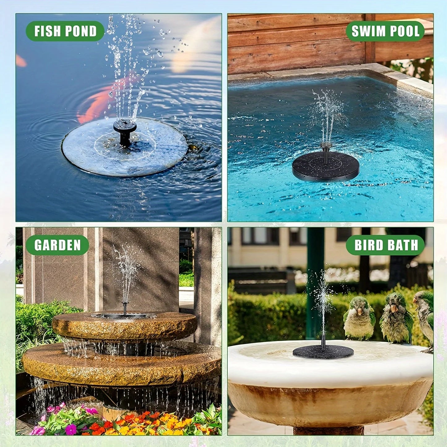 Outdoor Solar Floating Water Fountain For Bird Bath Fish Tank 7V/1W Garden Fountain Submersible Pump Garden Decoration Leedoar