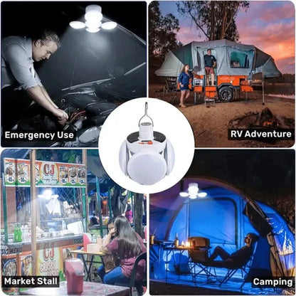 Luz solar plegable para exteriores, portátil, recargable por USB, bombilla LED, luces de búsqueda, linterna de camping, lámpara de emergencia para cortes de energía 