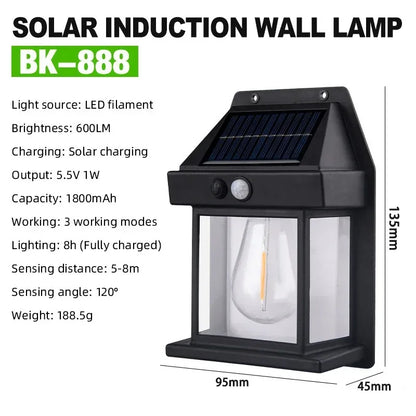 Outdoor Solar Wall Lamp Waterproof Tungsten Filament Lamp Induction Lamp Household Light Garden Wall Light Leedoar